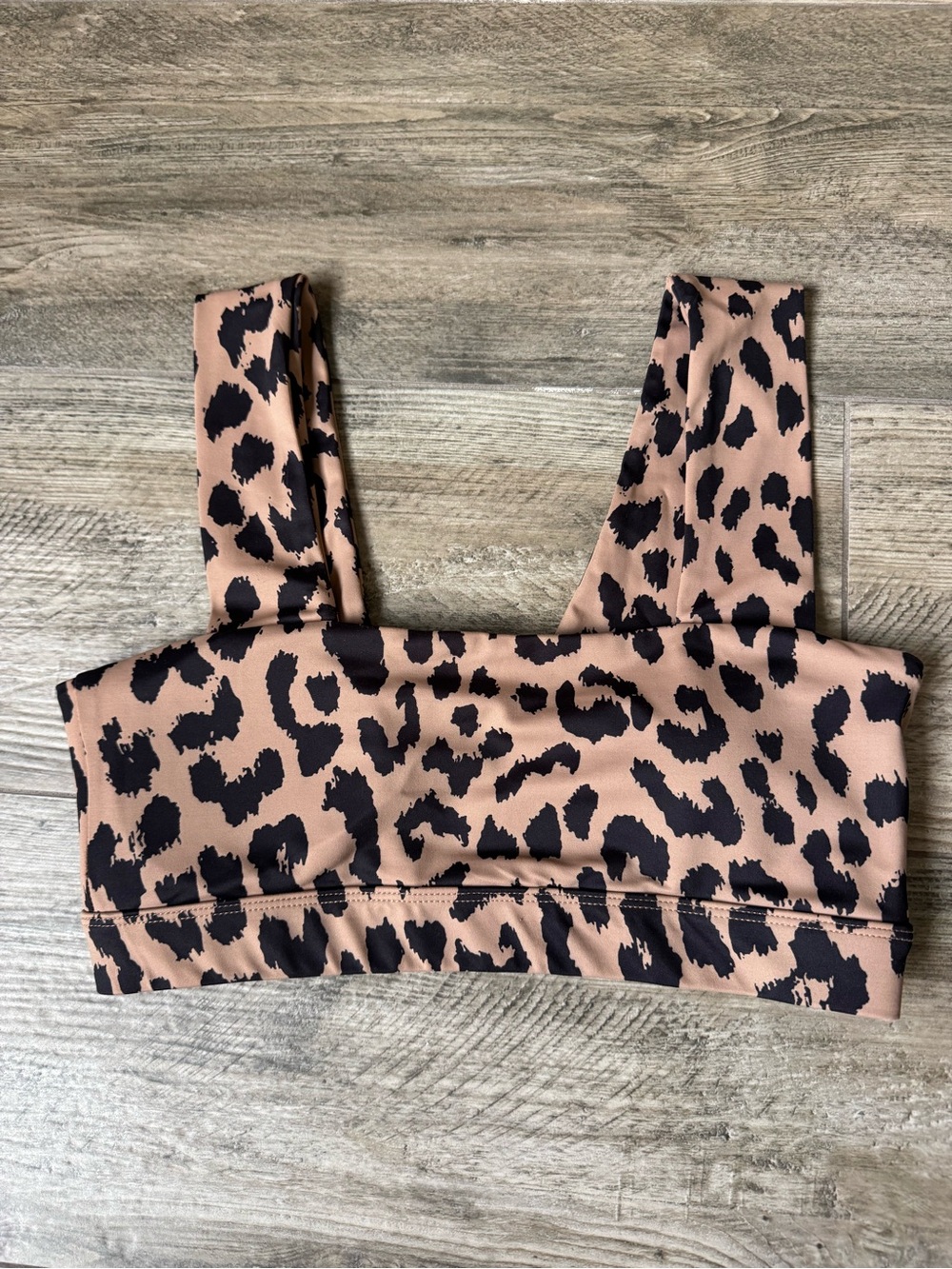 ALLFENIX Leopard Print Square Neck Sports Bra Top - Taupe/Black